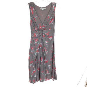 Womens Size 6 Boden Gray Knot Detail Jersey Printed Midi Dress
